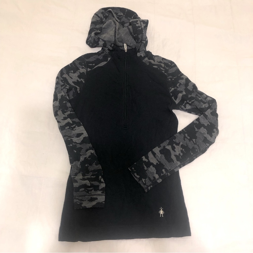 Smart wool lightweight camo hooded shirt, blue/white, EUC
